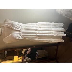 Chic White Sleeveless Midi Dress with Deep V-Neck